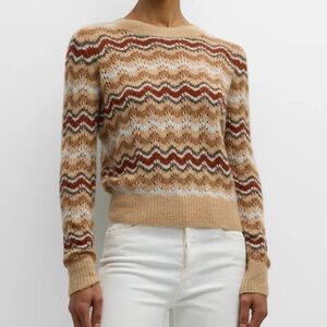 Autumn Cashmere Cashmere-Silk Wavy Striped Pointelle Sweater Size S
